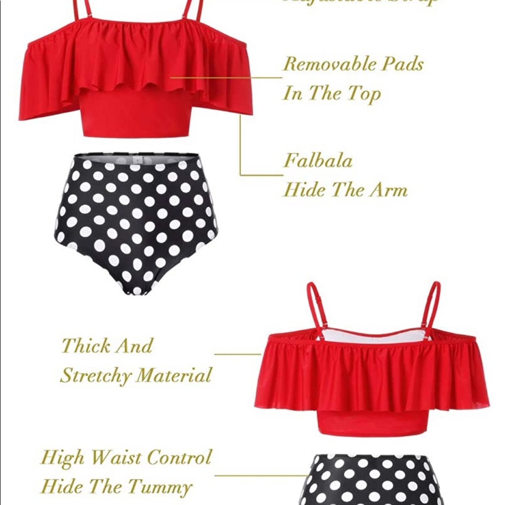 Off the shoulder red and polka dot bikini - Picture 3 of 8